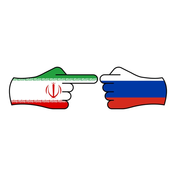 Atak Iran obrona Rosja ręka gest kolorowy ikona. Elementy ikony ilustracji flagi. Znaki i symbole mogą być używane do Internetu, logo, aplikacji mobilnej, UI, UX — Wektor stockowy