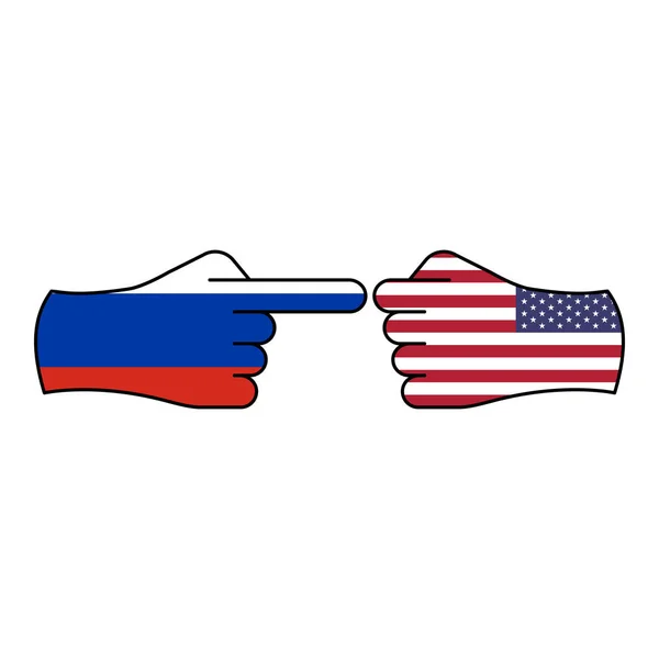 Ataque Rusia defensa usa mano gesto icono de color. Icono de ilustración de elementos de bandera. Los signos y símbolos se pueden utilizar para la web, logotipo, aplicación móvil, interfaz de usuario, UX — Archivo Imágenes Vectoriales