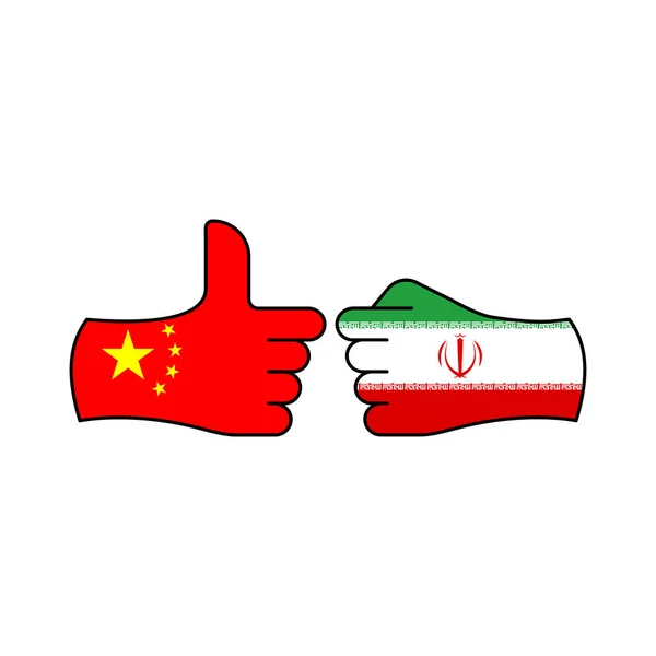 Zwycięstwo Chiny atak Iran ręka gest kolorowy ikona. Elementy ikony ilustracji flagi. Znaki i symbole mogą być używane do Internetu, logo, aplikacji mobilnej, UI, UX — Wektor stockowy