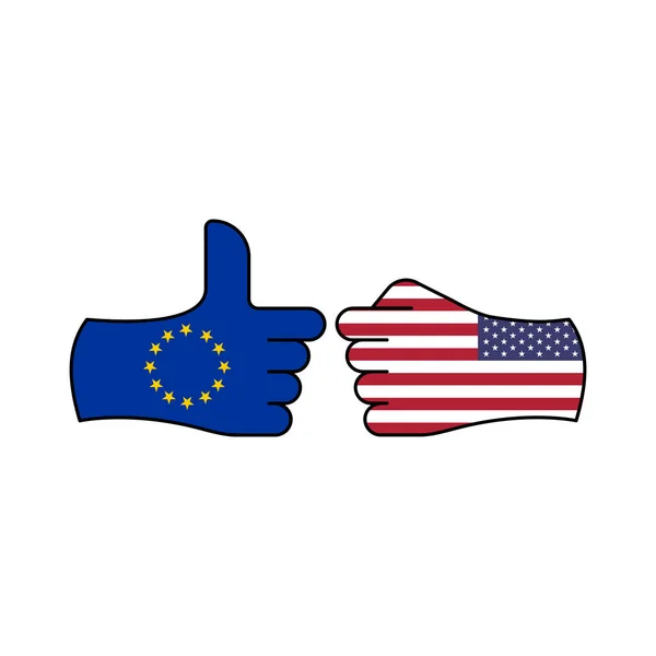 Vítězství EU útok na USA ruční gesto barevný symbol. Prvky ikony ilustrace příznaku Značky a symboly mohou být použity pro web, logo, mobilní aplikace, UI, UX — Stockový vektor