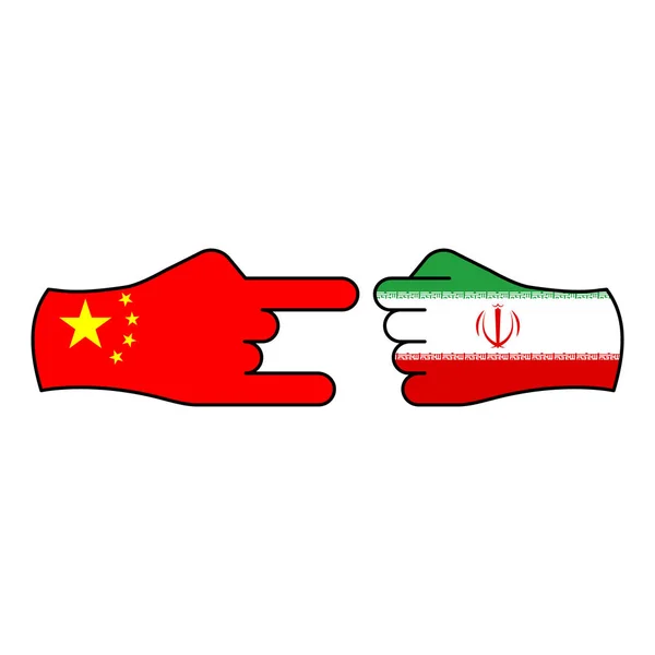 Trick China atak Iran ręka gest kolorowy ikona. Elementy ikony ilustracji flagi. Znaki i symbole mogą być używane do Internetu, logo, aplikacji mobilnej, UI, UX — Wektor stockowy