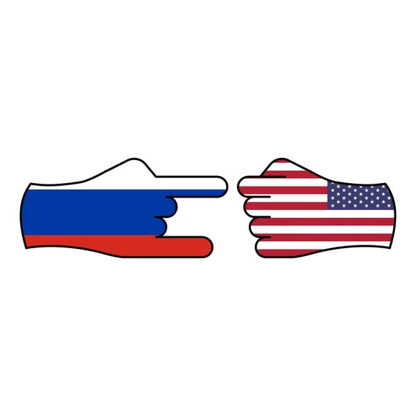 Truco Rusia ataque EE.UU. gesto de la mano icono de color. Icono de ilustración de elementos de bandera. Los signos y símbolos se pueden utilizar para la web, logotipo, aplicación móvil, interfaz de usuario, UX — Archivo Imágenes Vectoriales