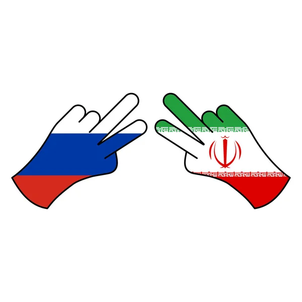 Zwycięstwo Rosja pokoju Iran ręka gest kolorowy ikona. Elementy ikony ilustracji flagi. Znaki i symbole mogą być używane do Internetu, logo, aplikacji mobilnej, UI, UX — Wektor stockowy