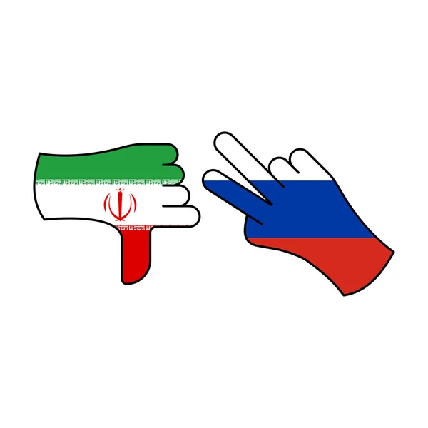 Przegrany Iran zwycięstwo Rosja ręka gest kolorowy ikona. Elementy ikony ilustracji flagi. Znaki i symbole mogą być używane do Internetu, logo, aplikacji mobilnej, UI, UX — Wektor stockowy