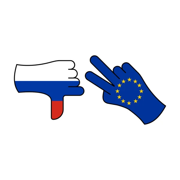 Przegrany Rosja zwycięstwo UE ręka gest kolorowy ikona. Elementy ikony ilustracji flagi. Znaki i symbole mogą być używane do Internetu, logo, aplikacji mobilnej, UI, UX — Wektor stockowy
