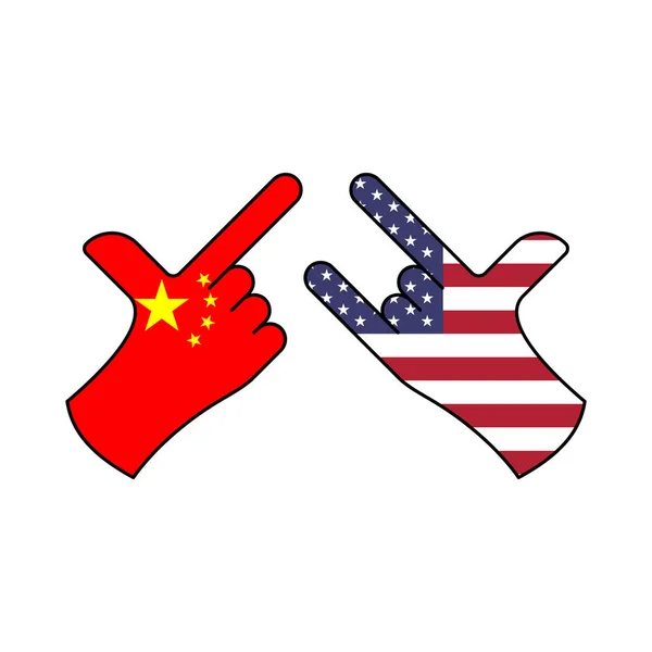 Ataque China pacífico EE.UU. gesto de la mano icono de color. Icono de ilustración de elementos de bandera. Los signos y símbolos se pueden utilizar para la web, logotipo, aplicación móvil, interfaz de usuario, UX — Vector de stock