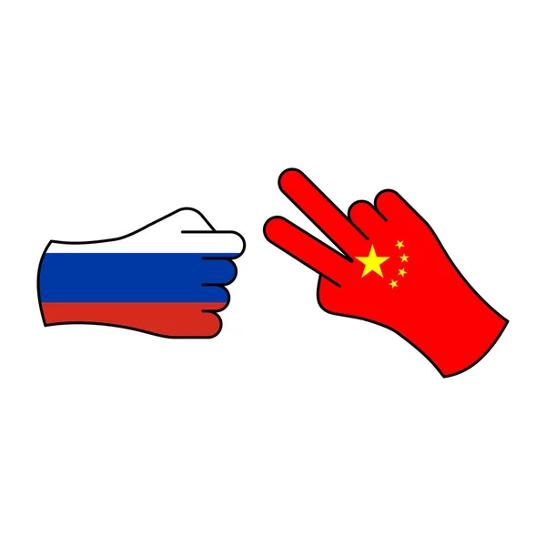 Атака Росії в очікуванні Китай рука жест кольоровий значок. Елементи значка "Позначка ілюстрації". Знаки та символи можуть бути використані для Web, логотип, мобільний додаток, UI, UX — стоковий вектор