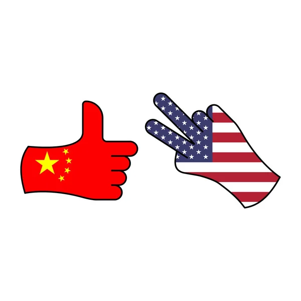 Νίκη Κίνα σε εκκρεμότητα ΗΠΑ χέρι χειρονομία έγχρωμο εικονίδιο. Στοιχεία του εικονιδίου απεικόνισης σημαίας. Τα σημεία και τα σύμβολα μπορούν να χρησιμοποιηθούν για το Web, το λογότυπο, την εφαρμογή για κινητές συσκευές, UI, UX — Διανυσματικό Αρχείο