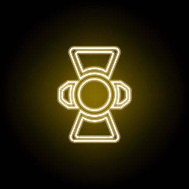 Sarı Neon tarzında aydınlatma tiyatro simgesi. Tiyatro illüstrasyon vektör öğesi. İnternet siteleri, web tasarımı, mobil uygulama için işaretler ve semboller simgesi