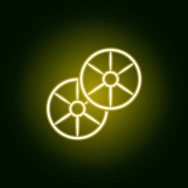 Vermicelli em um ícone contorno círculo em estilo neon. Elementos do ícone de linha de espaguete. Sinais, símbolos podem ser usados para web, logotipo, aplicativo móvel, UI, UX — Vetor de Stock