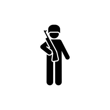 Asker, adam, kask, askeri, savaş, silah, eylem pictogram simgesi