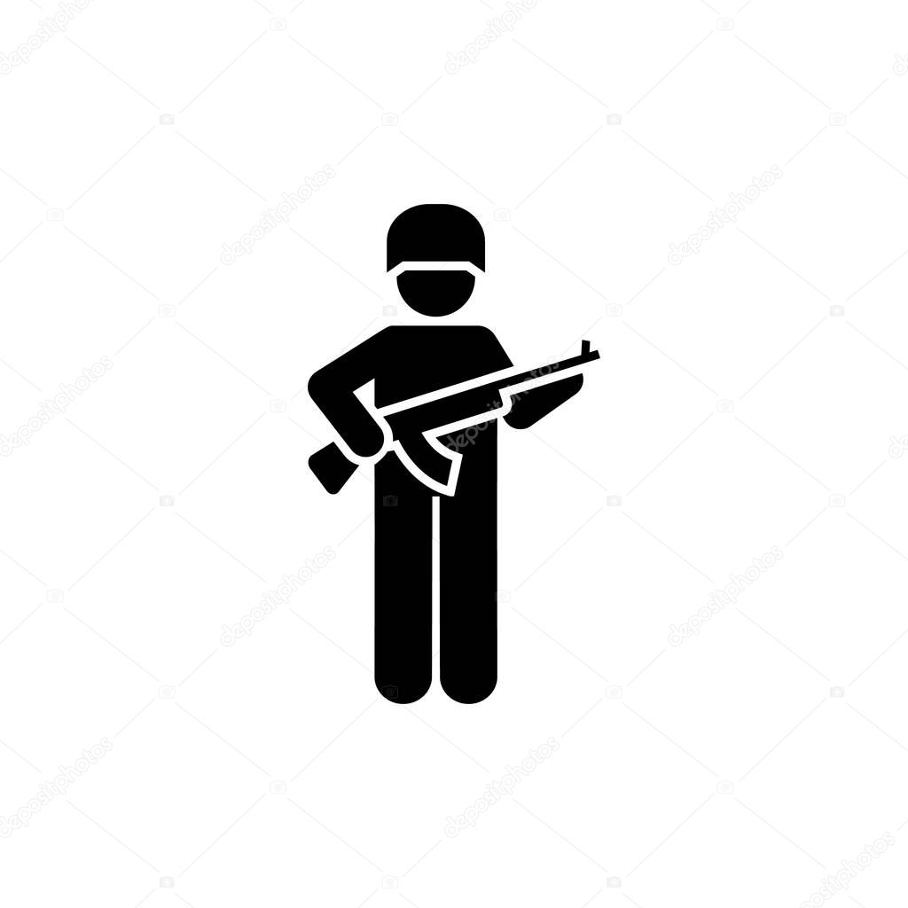 Military, action, man, guns shotgun pictogram icon on white background