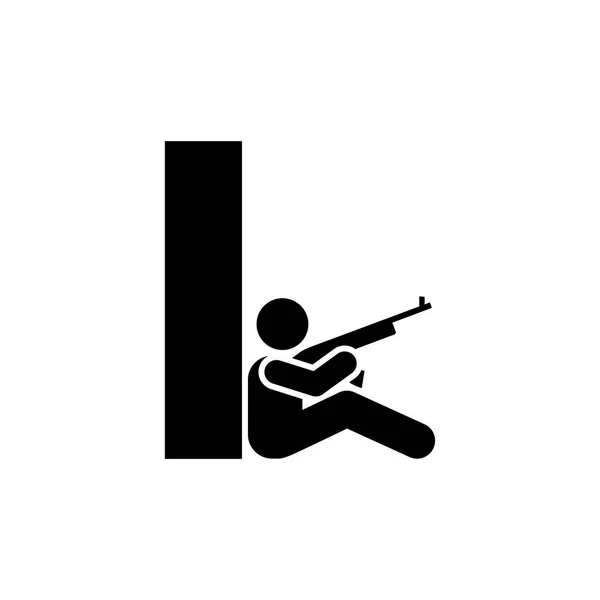 Pistola, militar, hombre, guerra, acción, icono de pictograma casco — Vector de stock