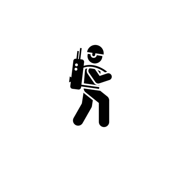 Radio, hombre, soldado, caminar, icono de pictograma militar — Vector de stock