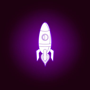 mor neon tarzı kalkış roket anahat simgesi. Ufo illüstrasyon çizgi simgesinin öğeleri. İşaretler, semboller ve vektörler web, logo, mobil uygulama, Ui, Ux için kullanılabilir