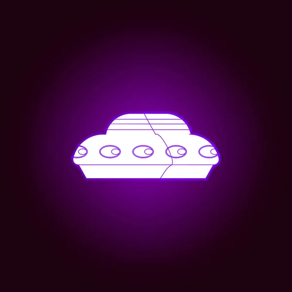 Vliegende schotel omtrek pictogram in Violet Neon stijl. Elementen van UFO-illustratie lijn pictogram. Tekens, symbolen en vectoren kunnen worden gebruikt voor web, logo, mobiele app, ui, UX — Stockvector