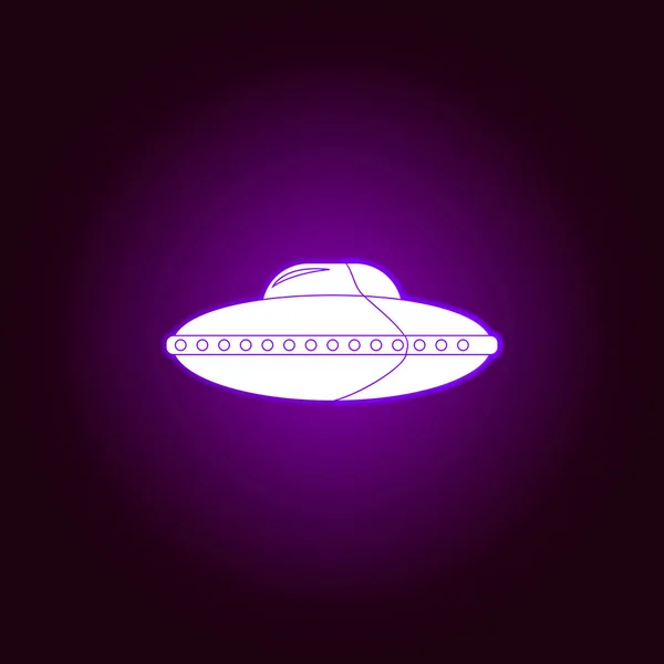 Fliegende Untertasse Umriss Symbol in violettem Neon-Stil. Elemente des Ufo Illustration Line Icons. Zeichen, Symbole und Vektoren können für Web, Logo, mobile App, ui, ux verwendet werden — Stockvektor