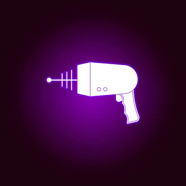 Icono del contorno de chorro láser en estilo de neón violeta. Elementos del icono de la línea de ilustración OVNI. Signos, símbolos y vectores se pueden utilizar para la web, logotipo, aplicación móvil, interfaz de usuario, UX — Archivo Imágenes Vectoriales