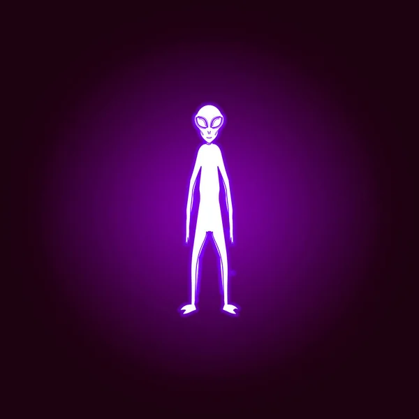 Ausländisches Umrisssymbol im violetten Neon-Stil. Elemente des Ufo Illustration Line Icons. Zeichen, Symbole und Vektoren können für Web, Logo, mobile App, ui, ux verwendet werden — Stockvektor