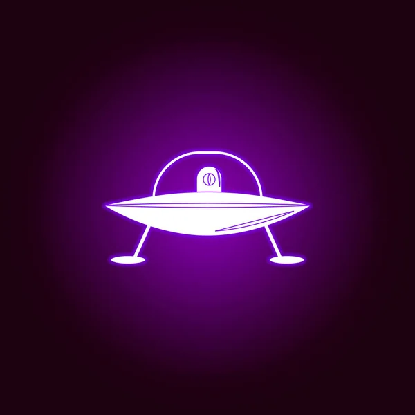 Ιπτάμενο δίσκο με το εικονίδιο των εξωγήινων σε βιολετί νέον στυλ. Στοιχεία του εικονιδίου εικόνας UFO. Σημεία, σύμβολα και διανύσματα μπορούν να χρησιμοποιηθούν για Web, λογότυπο, εφαρμογή για κινητά, UI, UX — Διανυσματικό Αρχείο