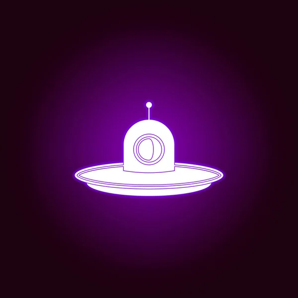 Disco voador ícone esboço em estilo neon violeta. Elementos do ícone da linha de ilustração UFO. Sinais, símbolos e vetores podem ser usados para web, logotipo, aplicativo móvel, UI, UX — Vetor de Stock
