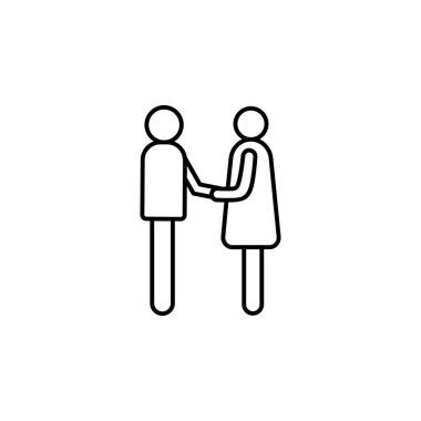 erkek ve kadın çizgi simgesinin el sıkışma. Mobil konsept ve web uygulamaları için kafa avcılığı simgesinin öğesi. Erkek ve kadın simgesinin ince çizgi el sıkışma web ve mobil için kullanılabilir