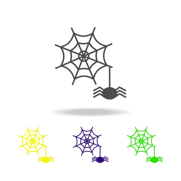 Tela de araña y araña icono multicolor. Elemento de elementos fantasma ilustración. Signos y símbolos icono se puede utilizar para la web, logotipo, aplicación móvil, interfaz de usuario, UX — Vector de stock