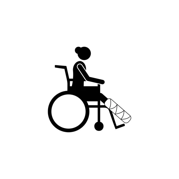 La fille dans le fauteuil roulant avec l'icône cassée de la jambe. Éléments de patients dans l'icône de l'hôpital. Design graphique de qualité supérieure. Signes, symboles de contour icône de collection pour les sites Web, web — Image vectorielle