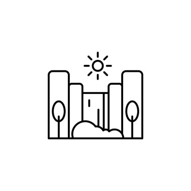 Basamaklı, güneşli, ağaç anahat simgesi. Manzara lar illüstrasyon unsuru. İşaretler ve semboller anahat simgesi web, logo, mobil uygulama, Ui, Ux için kullanılabilir.