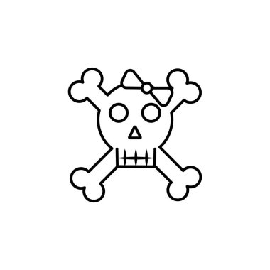 Bir yay simgesi ile siyah ve beyaz sevimli kız kafatası