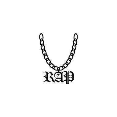Rap sembolü olan bir zincir. Simge. Bir kroki. Beyaz arka plan üzerinde izole. Posterler, basılı malzemeler, video, mobil uygulamalar, web siteleri ve yazdırma projeleri kullanılabilir.