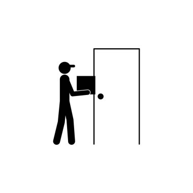 kapı simgesinde postacı. Lojistik simgesinin öğesi. Üstün kaliteli grafik tasarım simgesi. Web siteleri, web tasarımı, mobil uygulama için işaretler ve semboller toplama simgesi