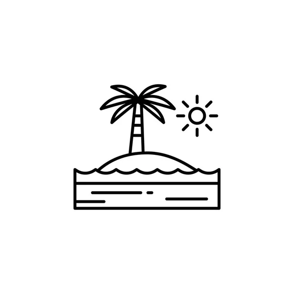 Palmera, isla, soleado, icono del contorno del océano. Elemento de ilustración de paisajes. Signos y símbolos icono contorno se puede utilizar para la web, logotipo, aplicación móvil, interfaz de usuario, UX . — Vector de stock