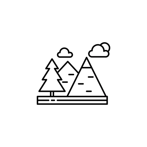 Berge, Wolken, Bäume umrahmen das Bild. Element der Landschaften Illustration. Zeichen und Symbole umreißen Symbol kann für Web, Logo, mobile App, ui, ux verwendet werden. — Stockvektor