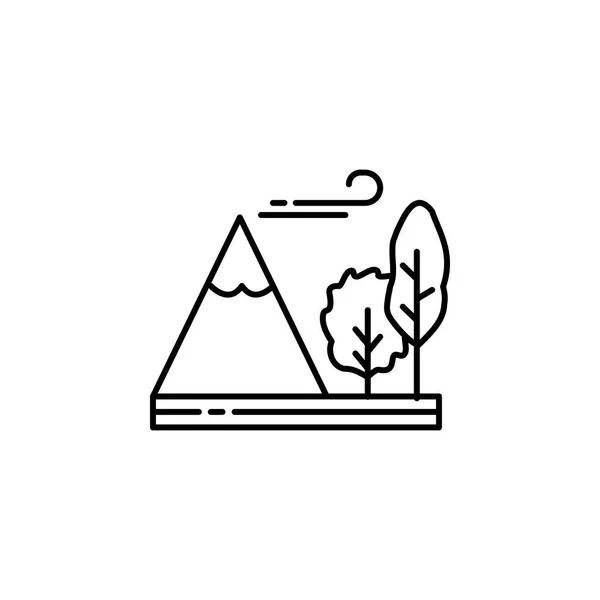 Montaña, árbol, viento, icono del contorno. Elemento de ilustración de paisajes. Signos y símbolos icono contorno se puede utilizar para la web, logotipo, aplicación móvil, interfaz de usuario, UX . — Vector de stock