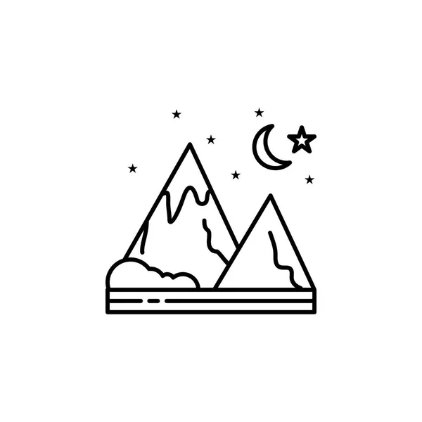 Montaña, noche, comienza, la naturaleza esboza el icono. Elemento de ilustración de paisajes. Signos y símbolos icono contorno se puede utilizar para la web, logotipo, aplicación móvil, interfaz de usuario, UX . — Vector de stock