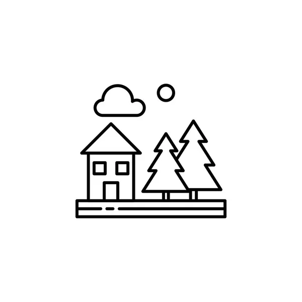 Casa, árboles, naturaleza, nube icono de contorno. Elemento de ilustración de paisajes. Signos y símbolos icono contorno se puede utilizar para la web, logotipo, aplicación móvil, interfaz de usuario, UX . — Vector de stock