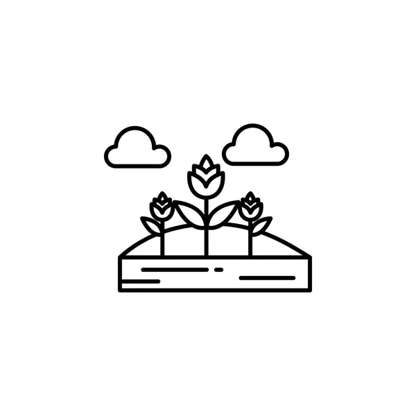 Flores, nubes esbozan el icono. Elemento de ilustración de paisajes. Signos y símbolos icono contorno se puede utilizar para la web, logotipo, aplicación móvil, interfaz de usuario, UX . — Vector de stock