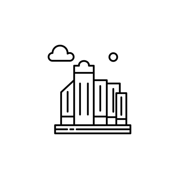 Miasto, Skyline, ikona konturu budynku. Element krajobrazu ilustracji. Ikony konturów znaków i symboli mogą być używane do Internetu, logo, aplikacji mobilnej, UI, UX. — Wektor stockowy