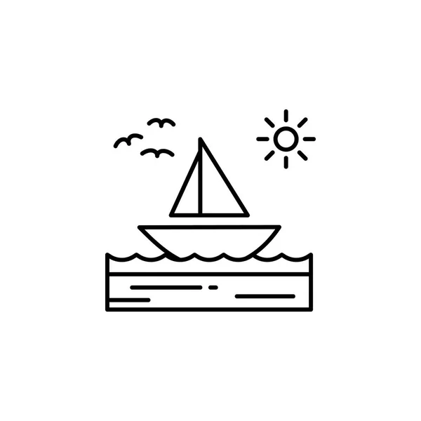Boot, zee, zonnig, zeilboot, vogels overzicht icoon. Element van landschappen illustratie. Tekenen en symbolen overzicht pictogram kan worden gebruikt voor web, logo, mobiele app, ui, UX. — Stockvector