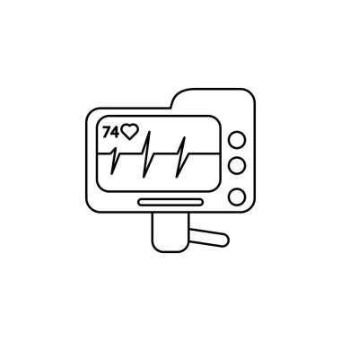 Elektrokardiyogram cihazı ve ekran hattı simgesinde kalp darbesi. Medecine araçları Simgesi Öğesi. Üstün kaliteli grafik tasarım. İşaretler, semboller toplama mobil uygulaması