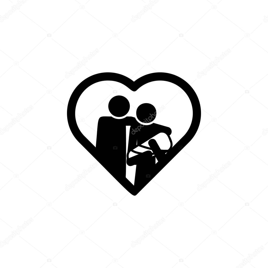 Family with an infant in the heart icon. Element of life married people illustration. Premium quality graphic design icon. Signs and symbols collection icon for websites on white background