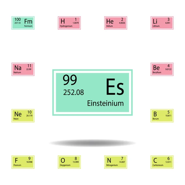 Element tabeli okresowych Einsteinium kolor ikony. Zestaw ikona kolor znak chemiczny. Ikona kolekcji znaków i symboli dla stron www, projektowanie stron internetowych, aplikacja mobilna — Wektor stockowy