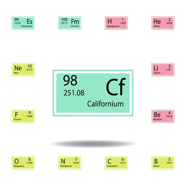 Tavola periodica elemento californio icona a colori. Set di icona di colore segno chimico. Segni e simboli icona di raccolta per siti web, web design, app mobile — Vettoriale Stock