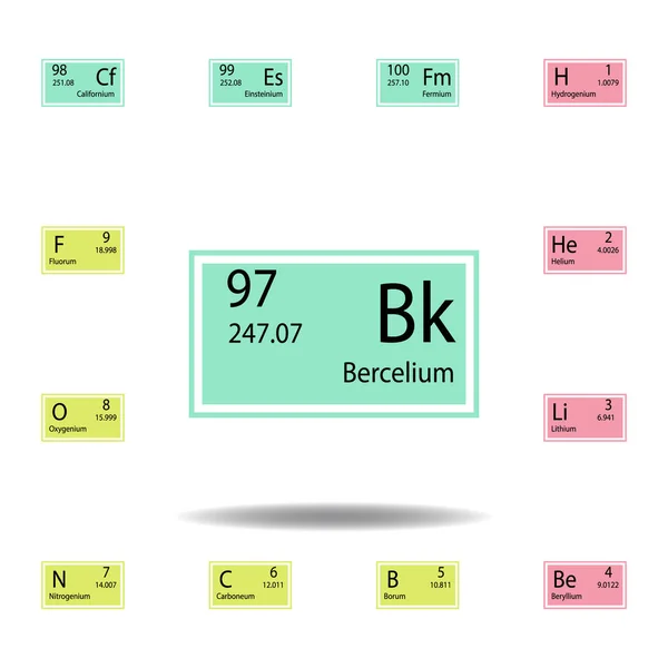 Periodic table element bercelium color icon. Set of chemical sign color icon. Signs and symbols collection icon for websites, web design, mobile app — Stock Vector