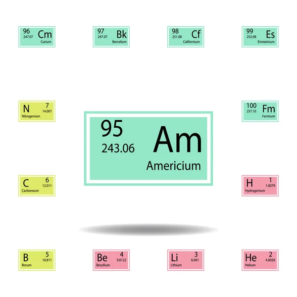 Unsur tabel periodik ikon warna americium. Set kimia tanda ikon warna. Ikon koleksi simbol dan tanda untuk situs web, desain web, aplikasi seluler - Stok Vektor