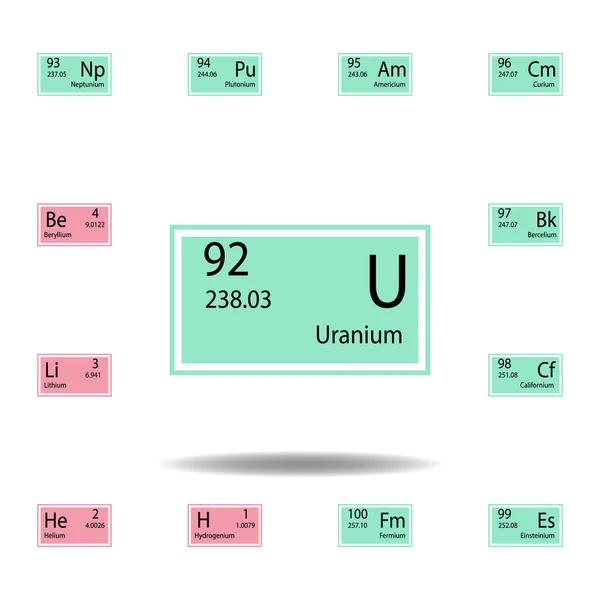 주기적인 테이블 요소 우라늄 색상 아이콘입니다. 화학 기호 색상 아이콘 의 집합입니다. 웹 사이트, 웹 디자인, 모바일 앱에 대한 기호 및 기호 컬렉션 아이콘 — 스톡 벡터