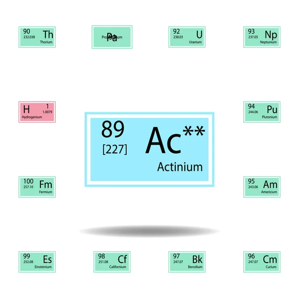 Élément de tableau périodique icône de couleur actinium. Ensemble de signe chimique icône de couleur. Icône de collecte de signes et symboles pour sites Web, conception Web, application mobile — Image vectorielle