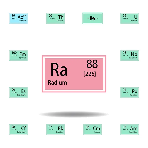 Tabela periódica elemento ícone de cor do rádio. Conjunto de ícone de cor sinal químico. Ícone de coleção de sinais e símbolos para sites, web design, aplicativo móvel — Vetor de Stock