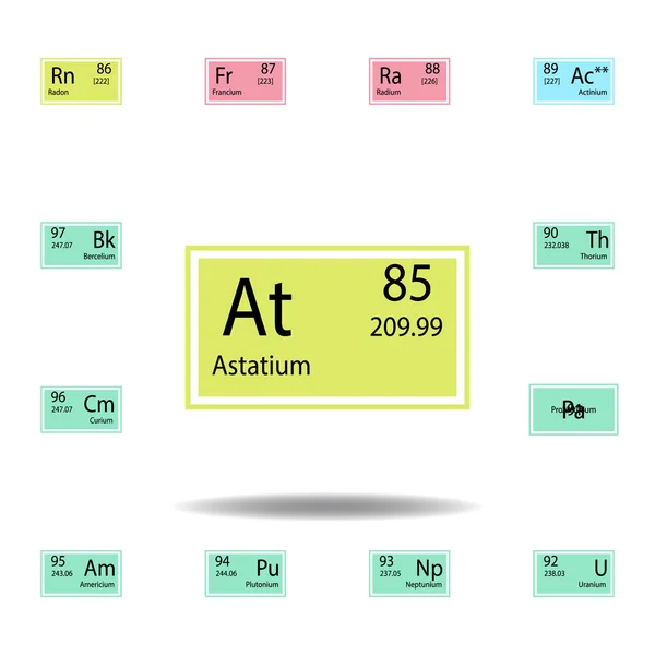 Periodieke tabelelement Astatium kleur pictogram. Set van chemisch tekenkleur pictogram. Tekenen en symbolen collectie icoon voor websites, webdesign, mobiele app — Stockvector